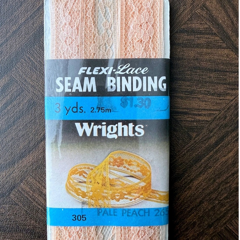 Vintage Wrights Flexi-Lace Seam Binding Pale Peach 265 3 Yards 1986 USA Made